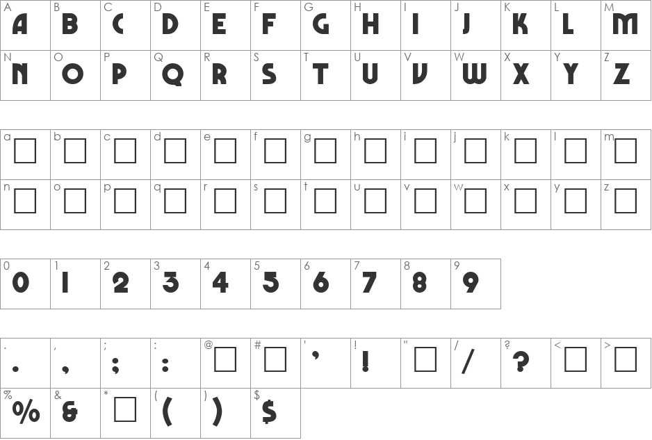 Marbolo font character map preview