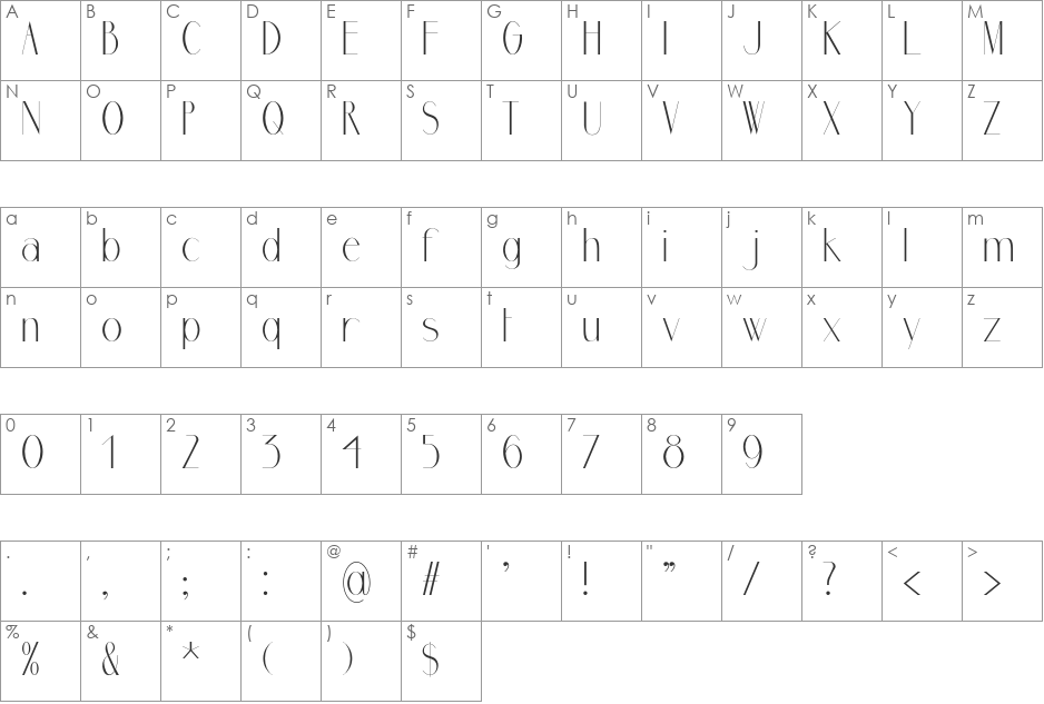 Marbre font character map preview