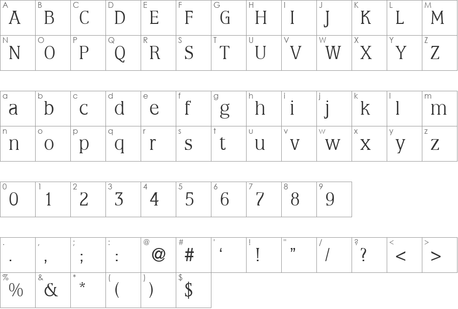 MarburgLight font character map preview