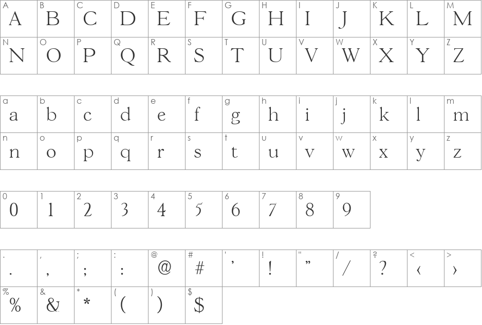MarcBecker-ExtraLight font character map preview