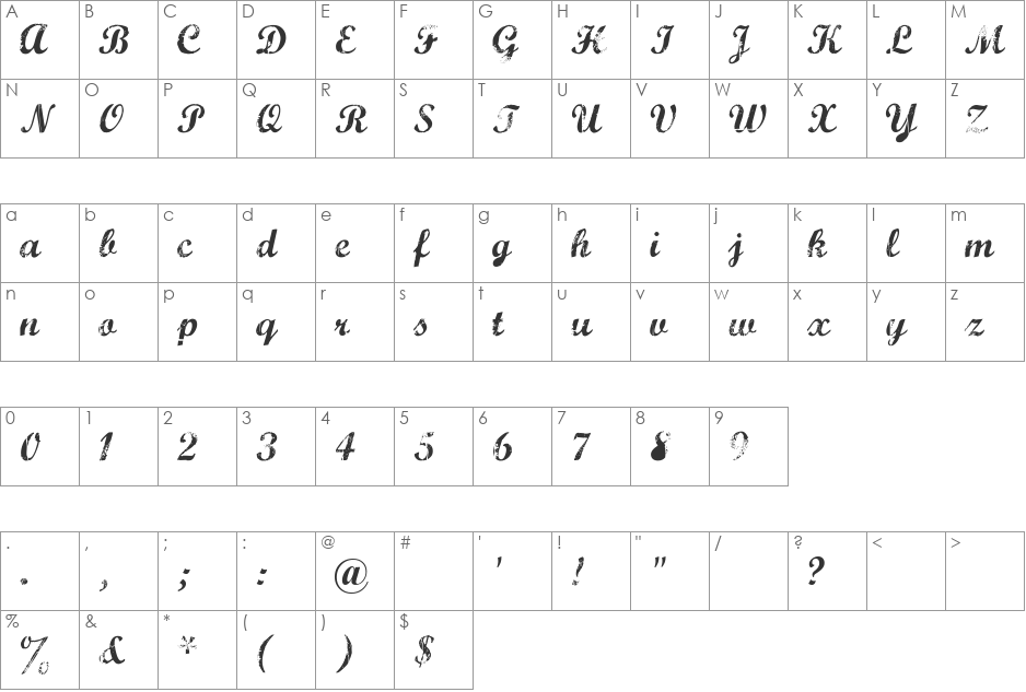 Marcelle font character map preview