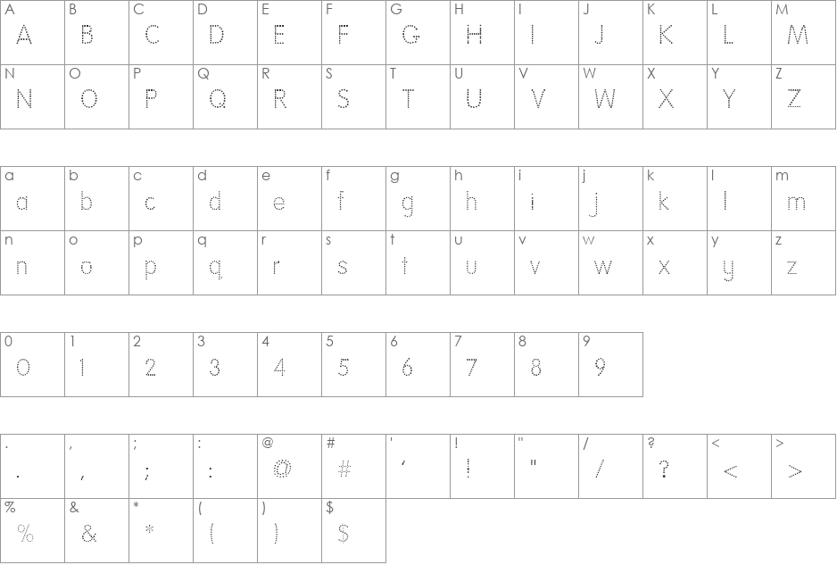 Marching Ants font character map preview