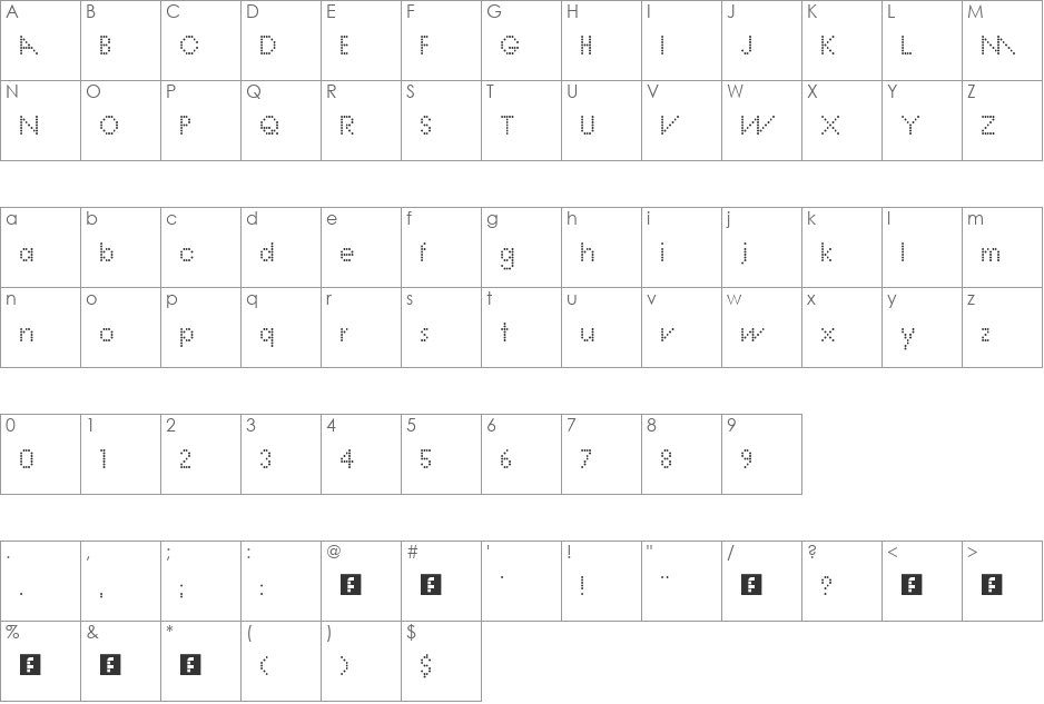 AvantMatrix font character map preview