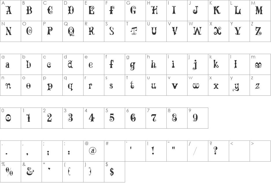 MardiGras font character map preview