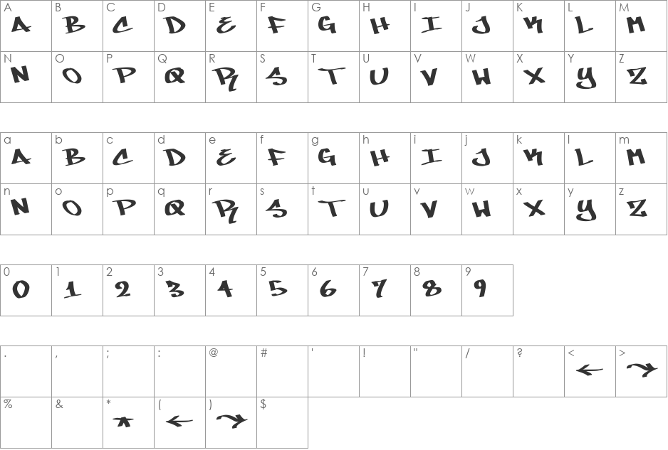 MARE 007 font character map preview