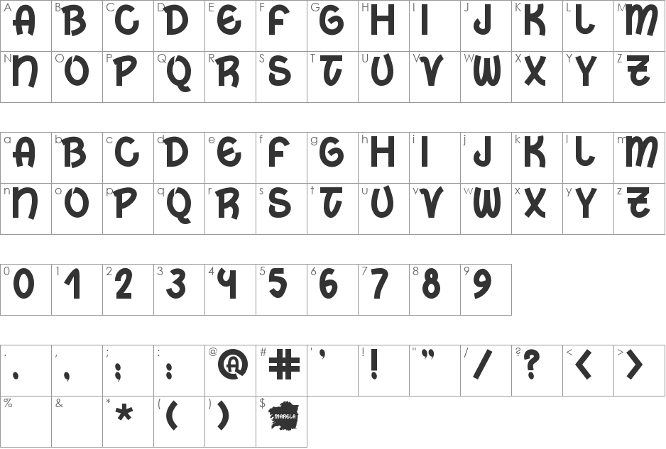 Marela font character map preview