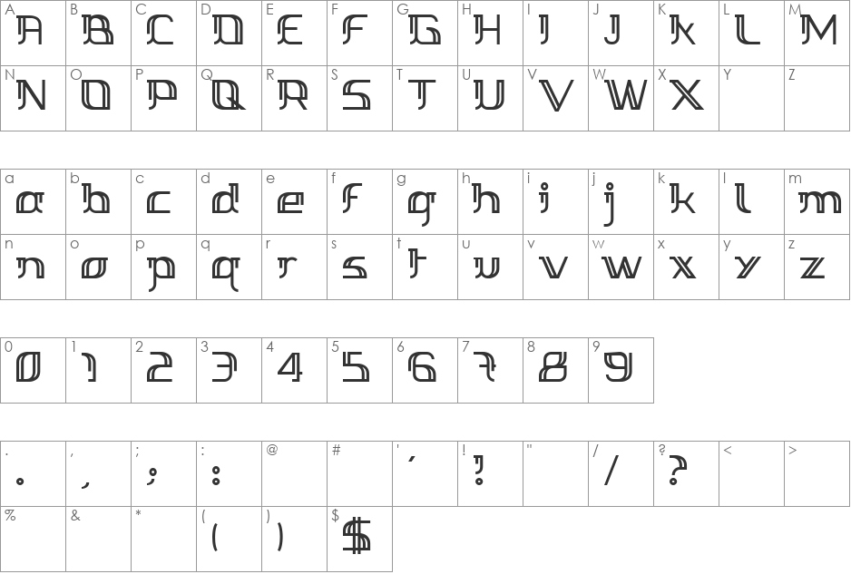 Margarette 01 font character map preview