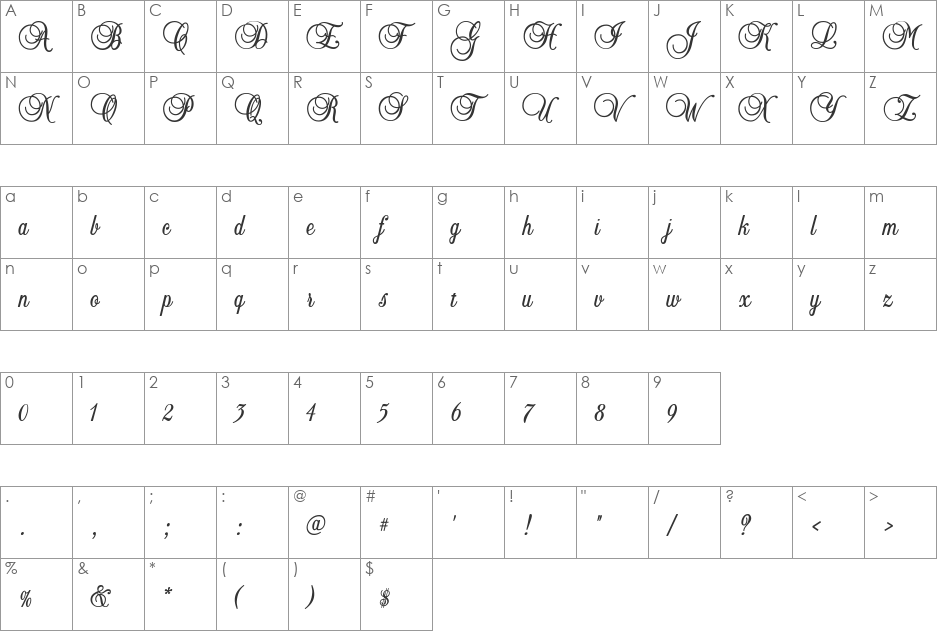 Margarita font character map preview