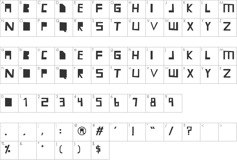 MARI font character map preview