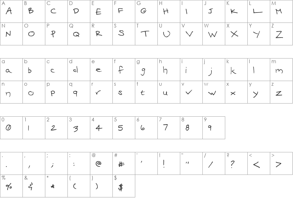 Mari's Handwriting font character map preview