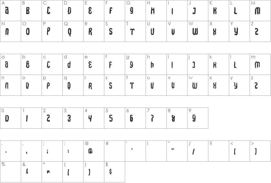 Avatar Drawn font character map preview