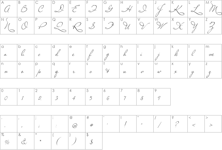 Marianna font character map preview