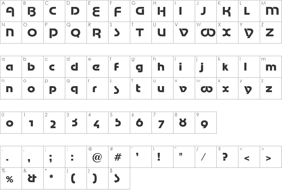Marina DB font character map preview