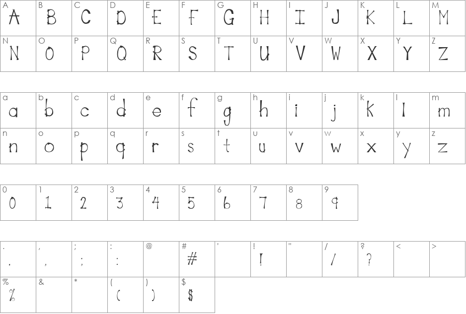 Marinade font character map preview