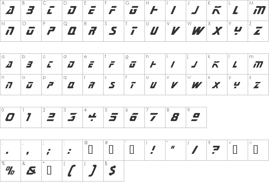Mariner font character map preview