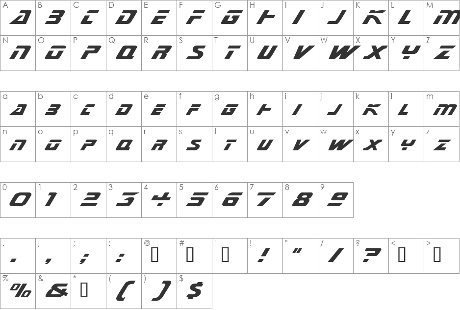 MarinerExtended font character map preview