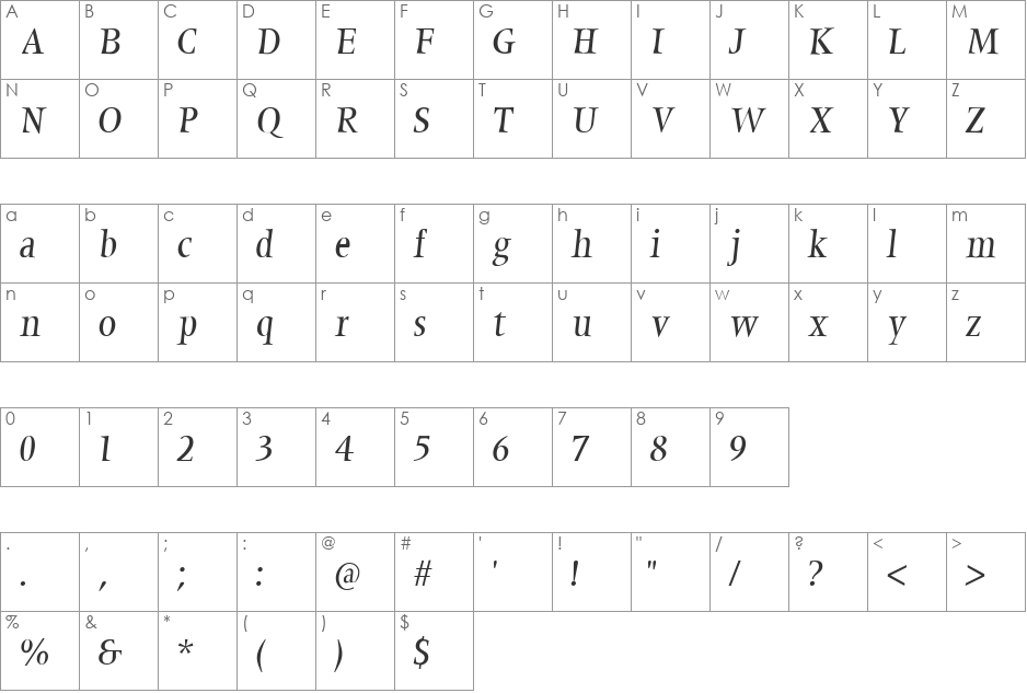 MarinumBreezed font character map preview
