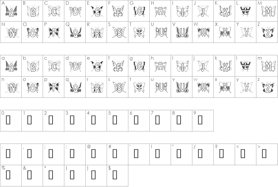 Mariposa font character map preview