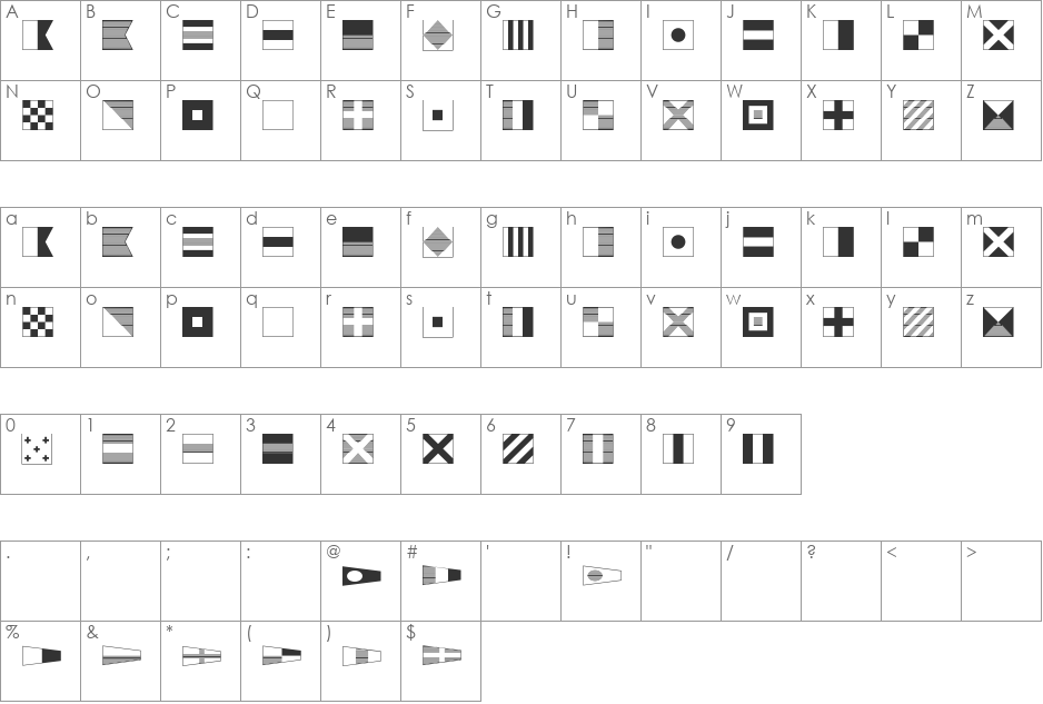 Maritime Flags font character map preview
