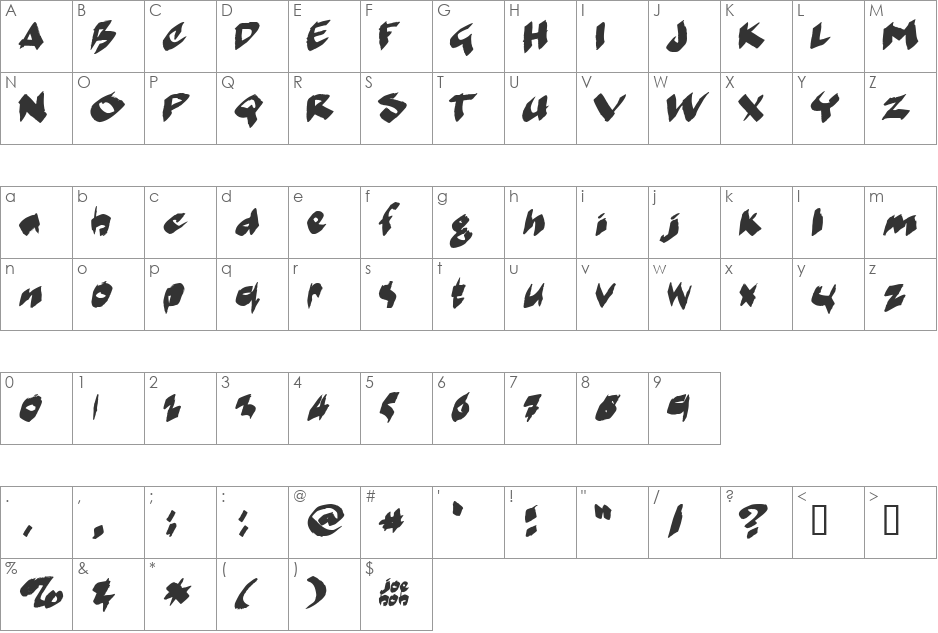 markerMoe II font character map preview