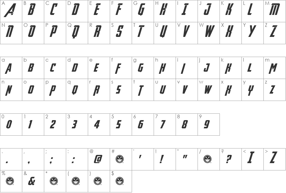 Avengeance Heroic Avenger font character map preview