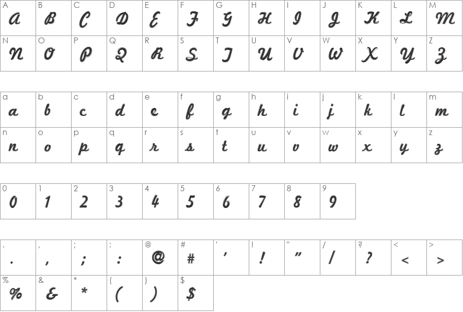 Marketing Script Inline font character map preview