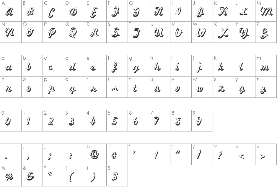 Marketing Script Shadow font character map preview