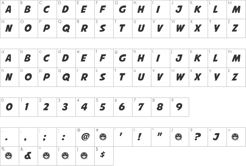 Avengeance Mightiest Avenger font character map preview