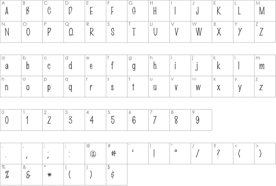MarkingPen-Thin font character map preview