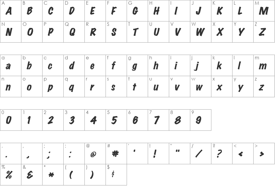 MarkingPenHeavy font character map preview