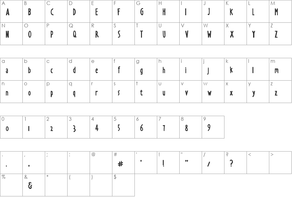 Markus the Cow font character map preview