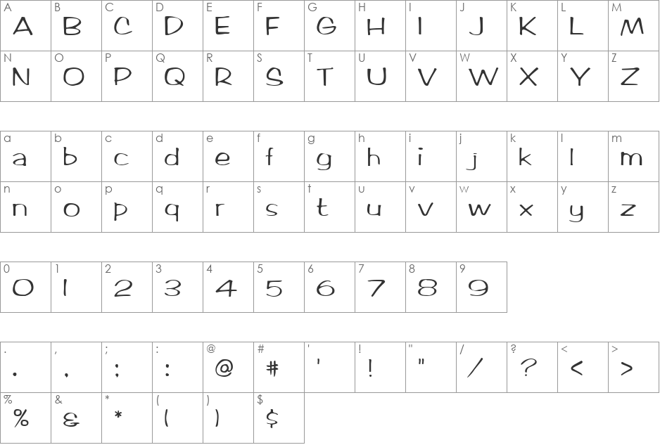 Marlo font character map preview