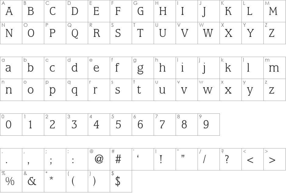 MarlonLightDB font character map preview