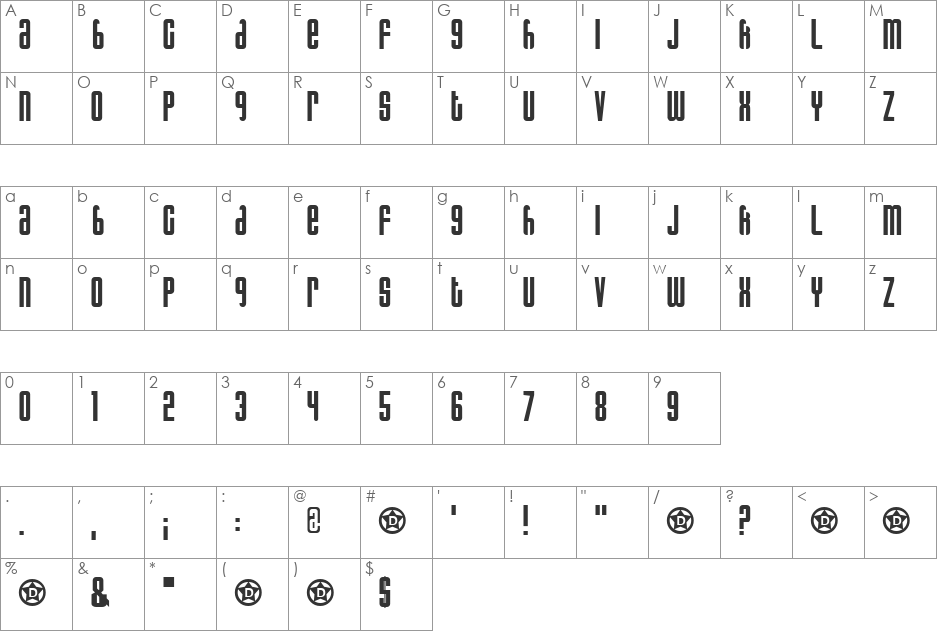 Marmalade font character map preview