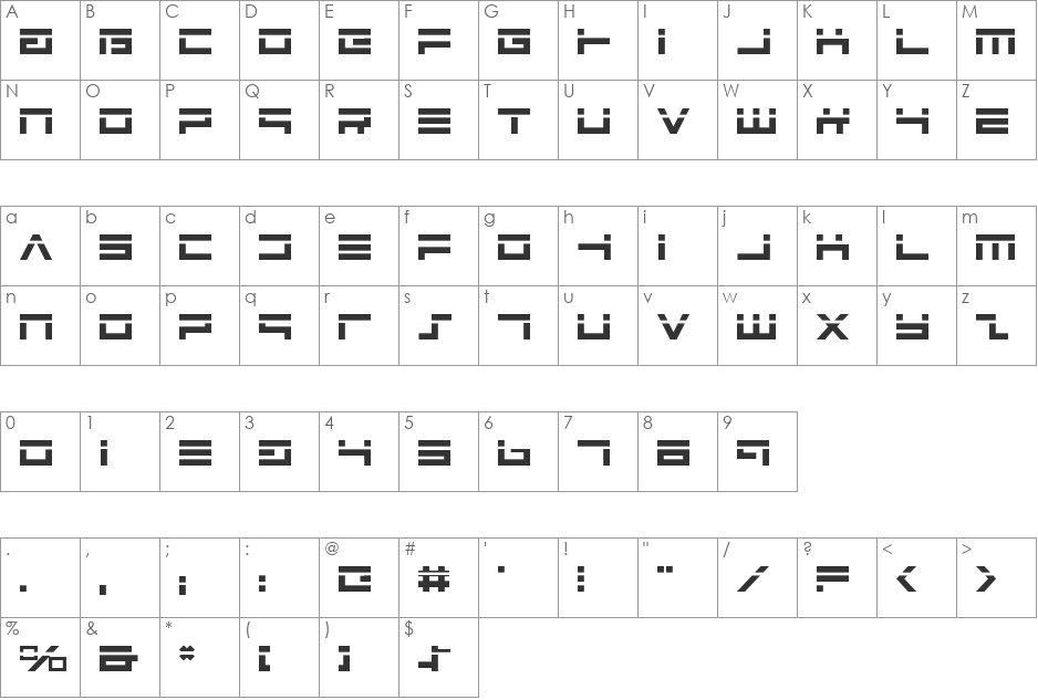 Avenger Laser font character map preview