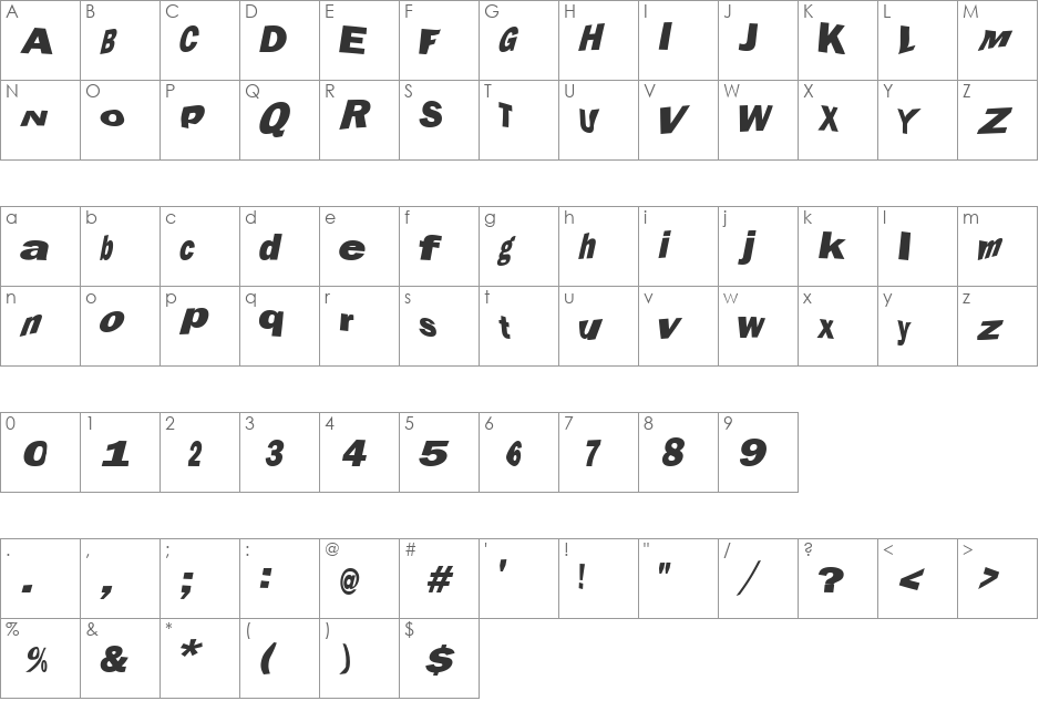 Marola font character map preview