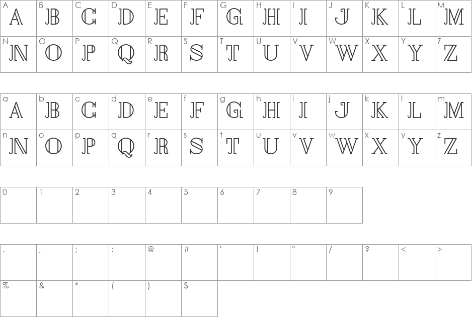 Maroline font character map preview