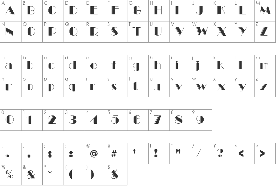 Marquee Engraved font character map preview