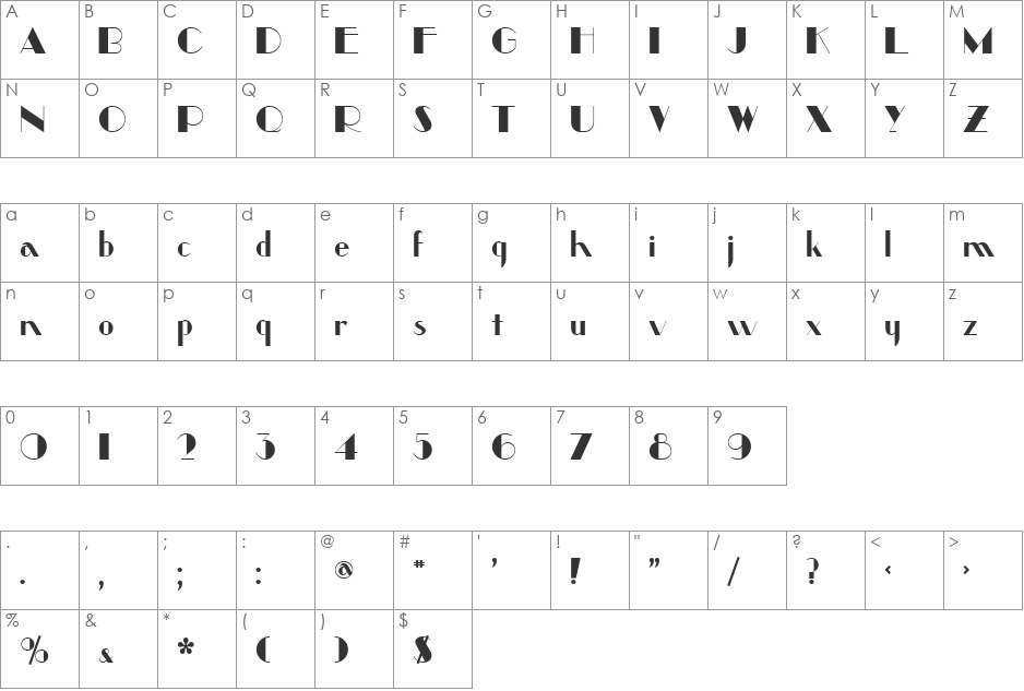 Marquis font character map preview