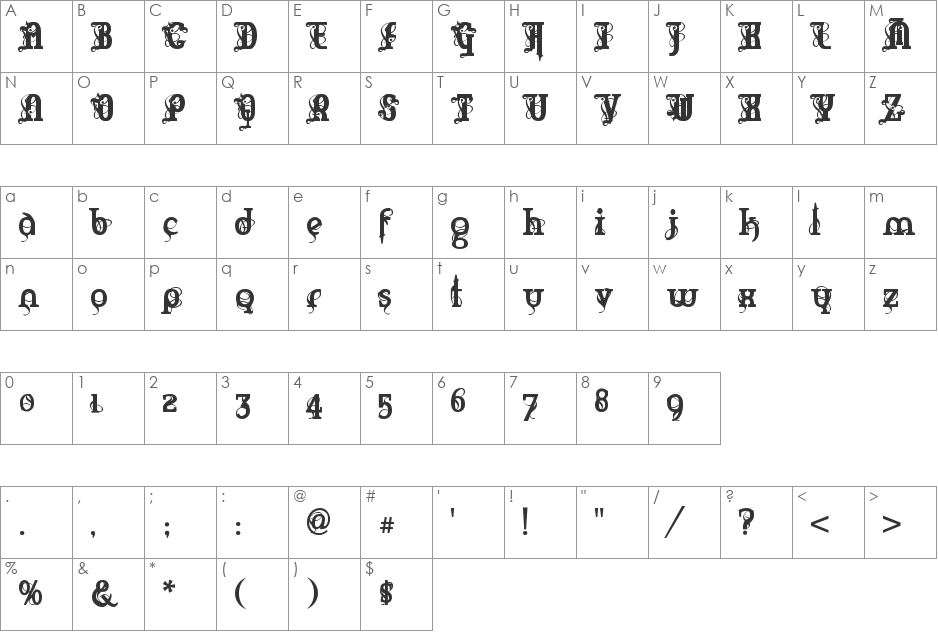 Marquis De Sade font character map preview