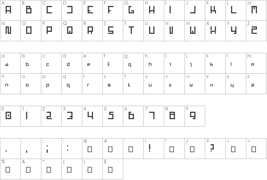 Mars font character map preview
