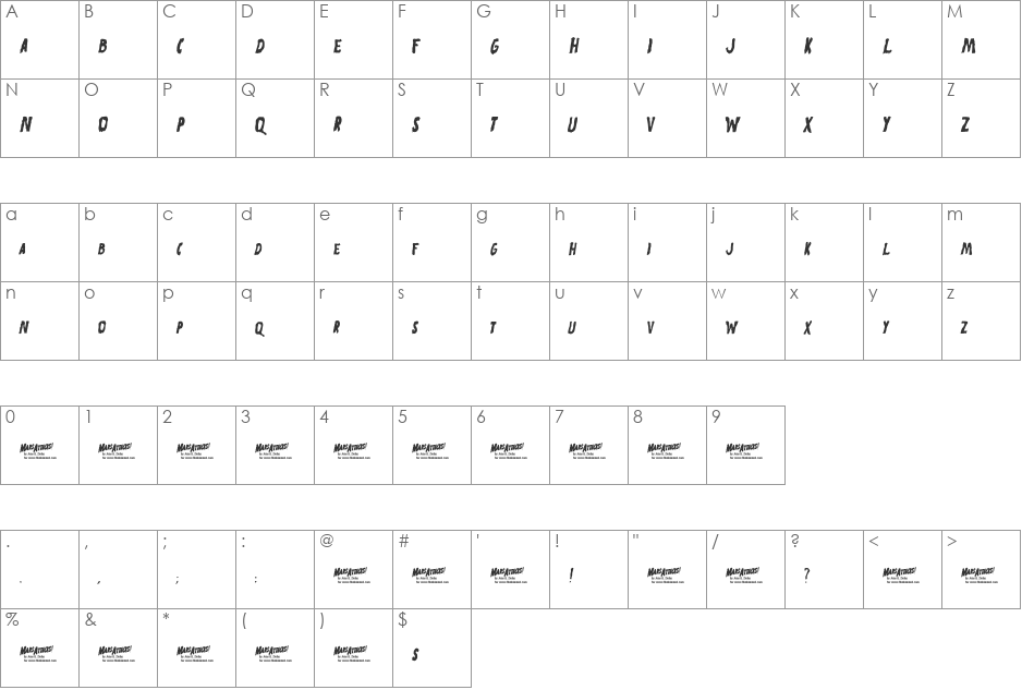 Mars Attacks font character map preview