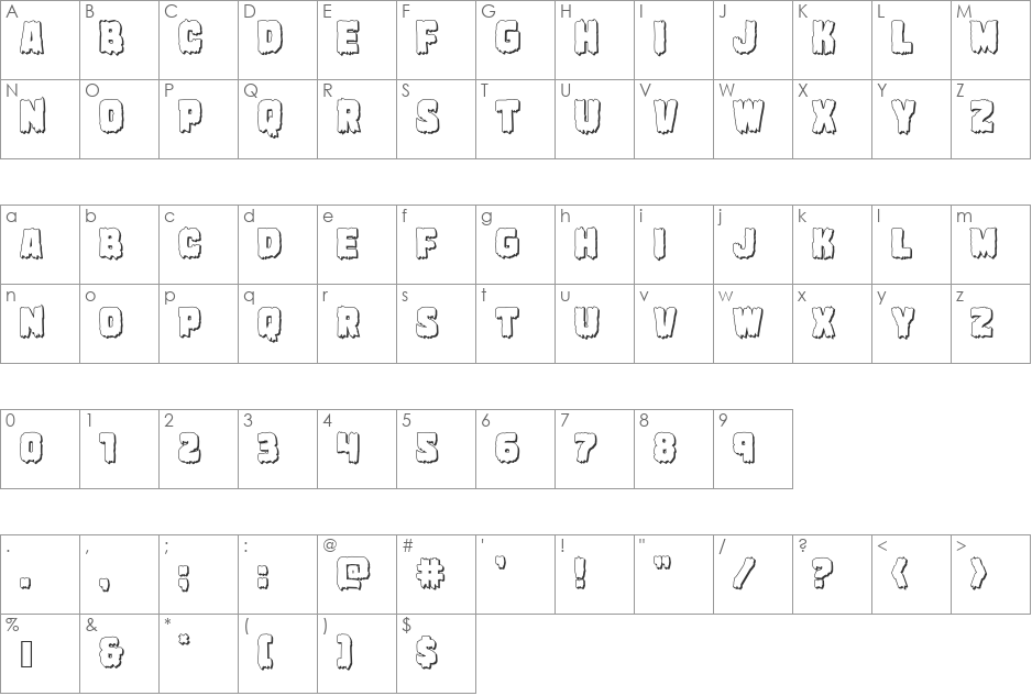 Marsh Thing 3D font character map preview