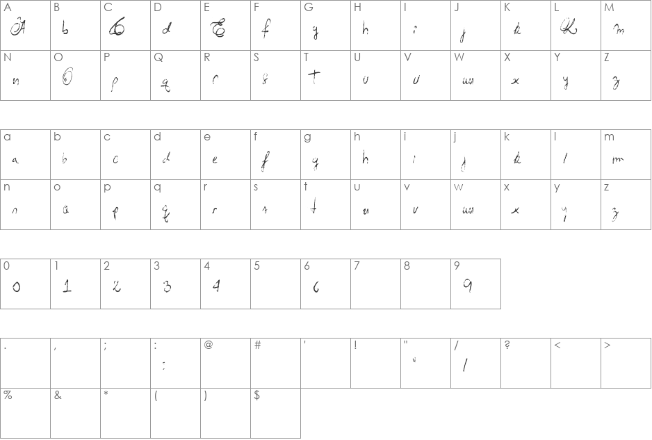 Acid Rain font character map preview