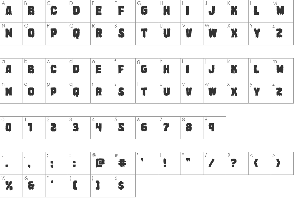 Marsh Thing Overlap font character map preview