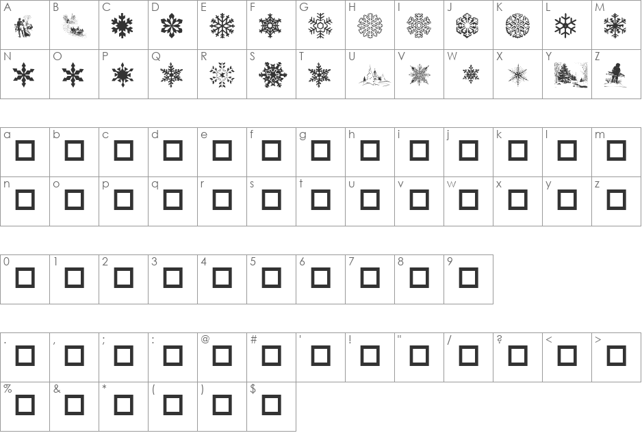 MarshMallow World font character map preview