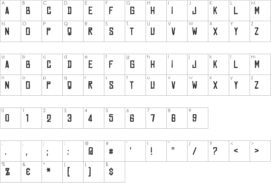 Marston font character map preview