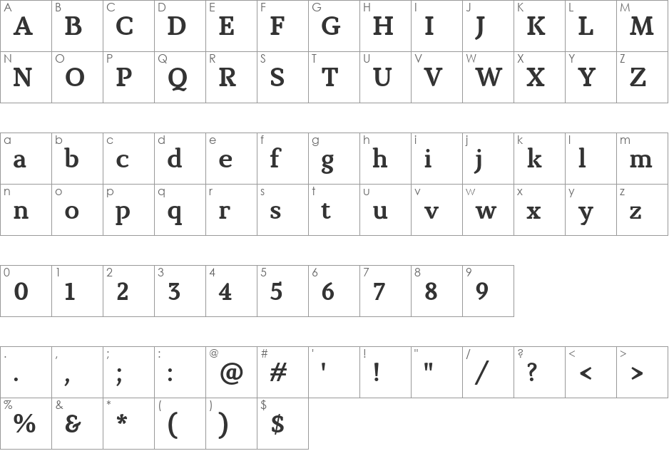 Marta font character map preview