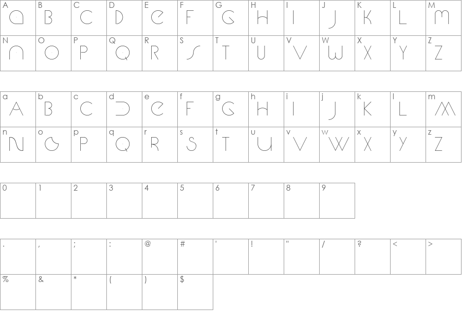 Marte font character map preview