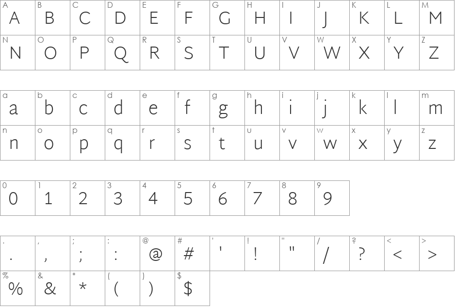 Martel Sans ExtraLight font character map preview